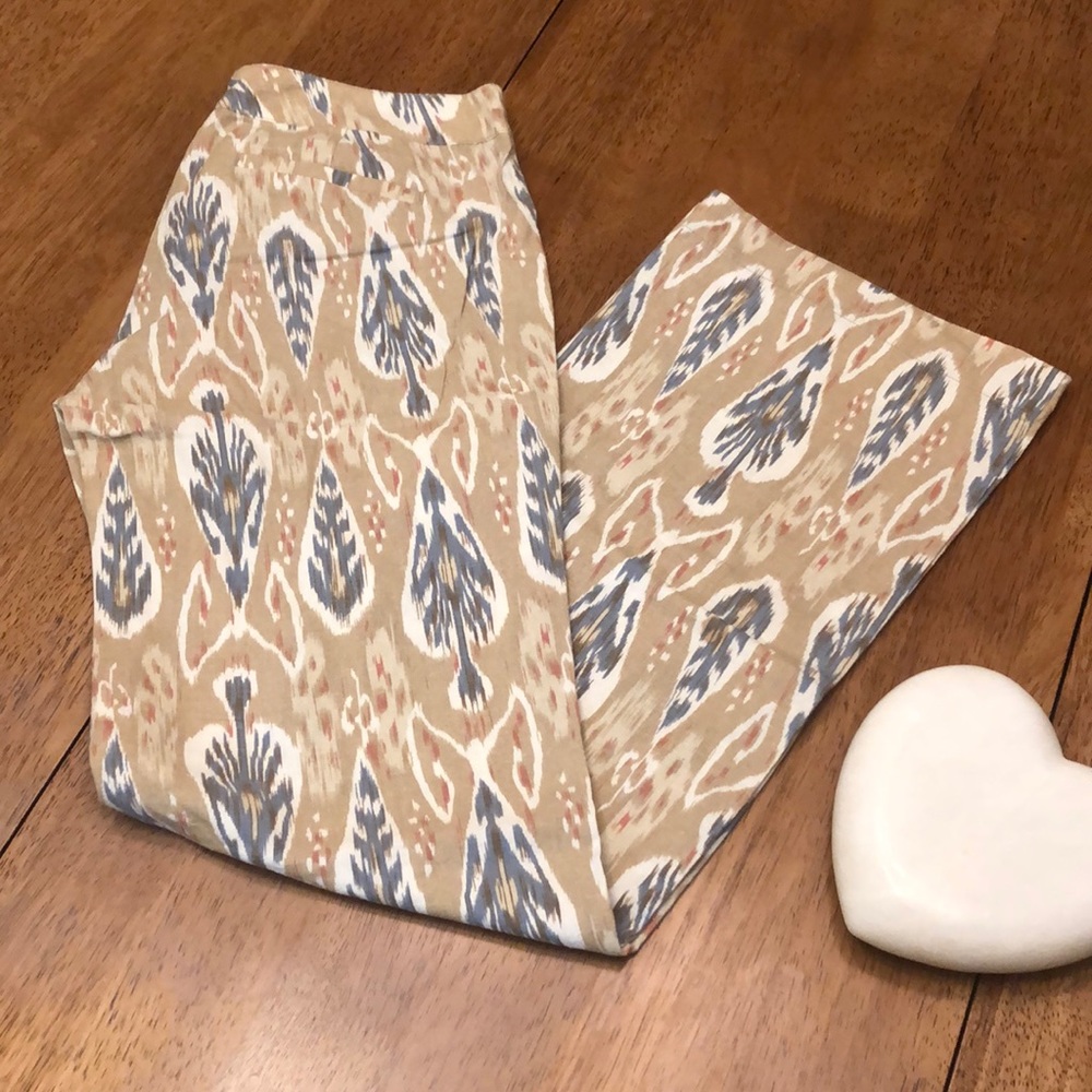 Boho linen tribal pattern wide leg pants size2 NWT